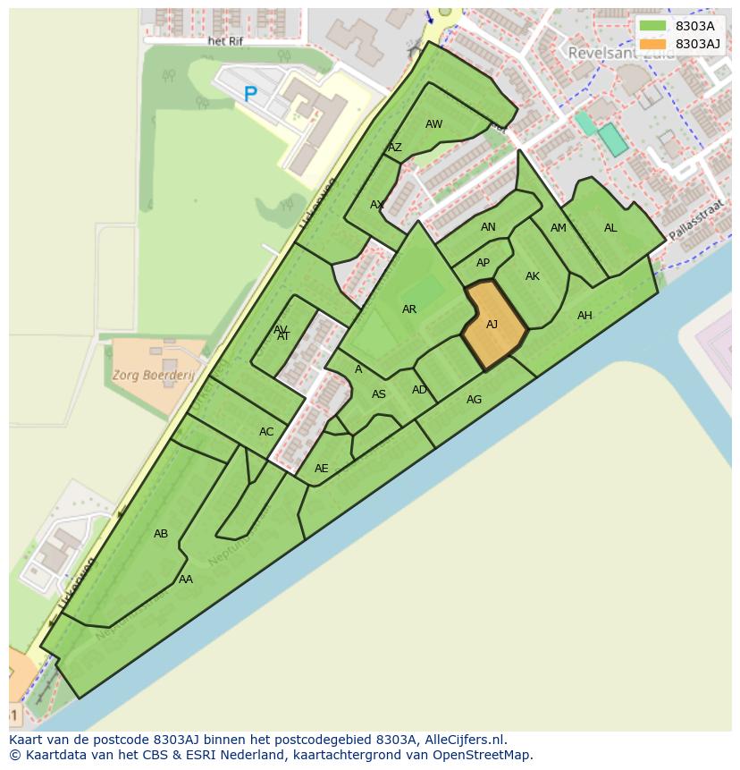 Afbeelding van het postcodegebied 8303 AJ op de kaart.