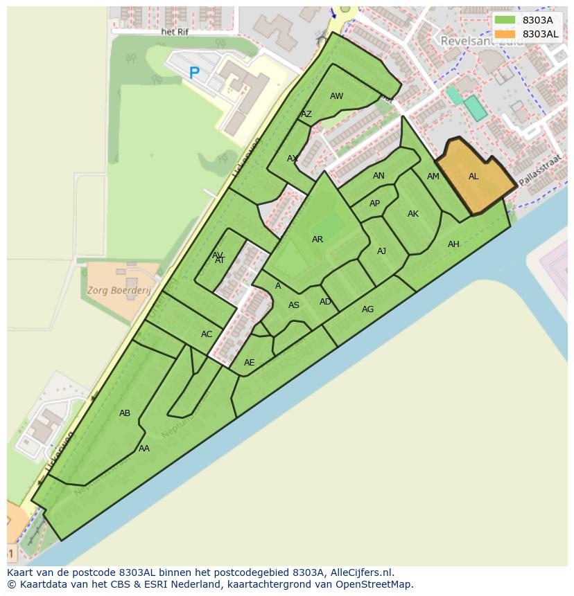 Afbeelding van het postcodegebied 8303 AL op de kaart.