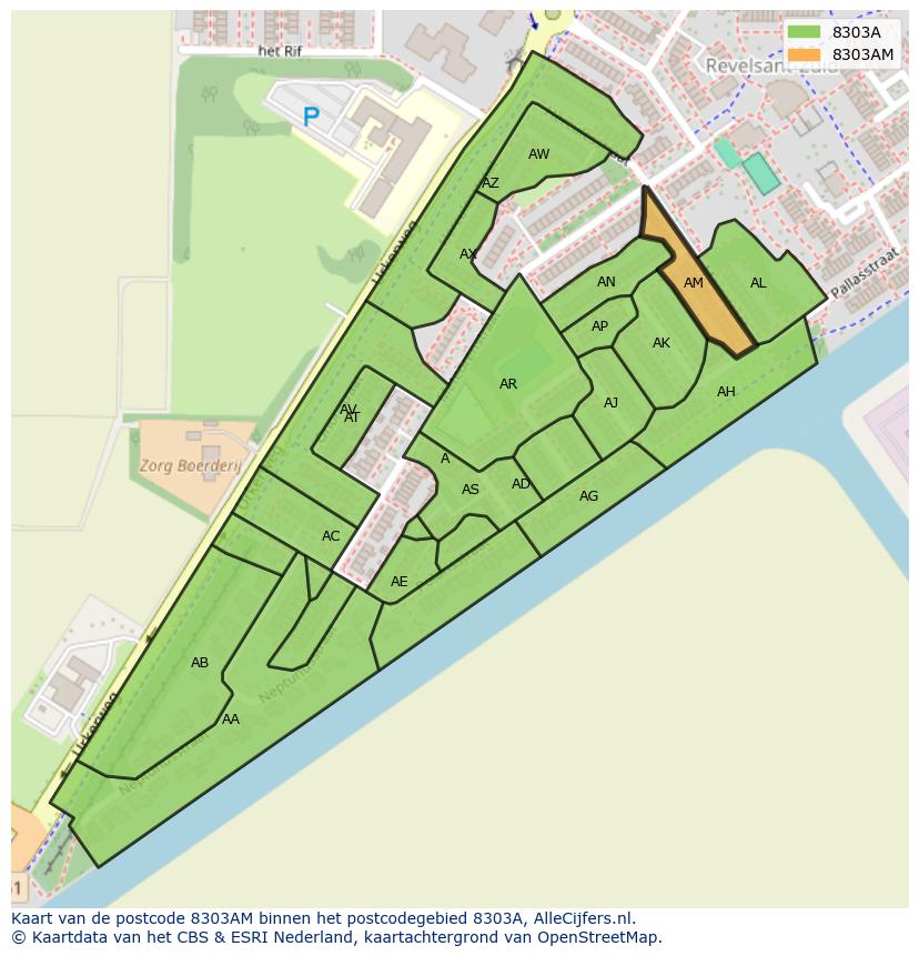 Afbeelding van het postcodegebied 8303 AM op de kaart.