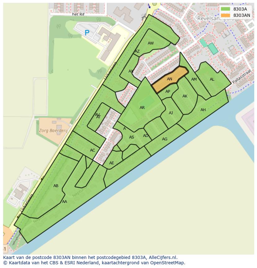 Afbeelding van het postcodegebied 8303 AN op de kaart.