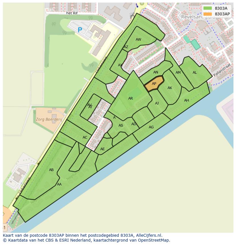 Afbeelding van het postcodegebied 8303 AP op de kaart.