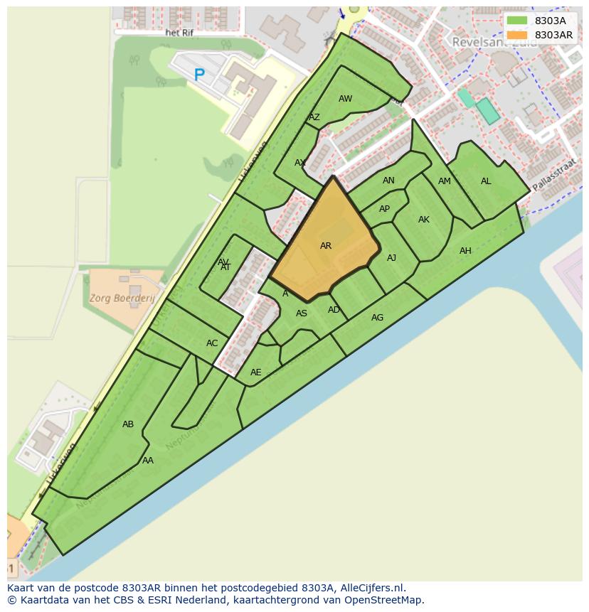 Afbeelding van het postcodegebied 8303 AR op de kaart.