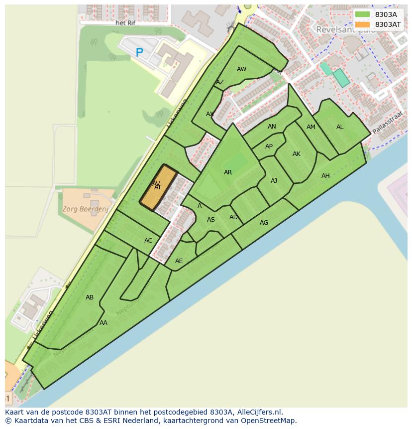 Afbeelding van het postcodegebied 8303 AT op de kaart.