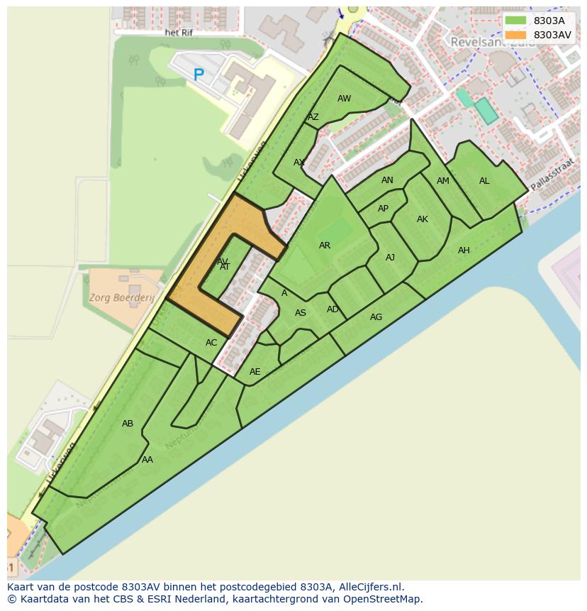 Afbeelding van het postcodegebied 8303 AV op de kaart.