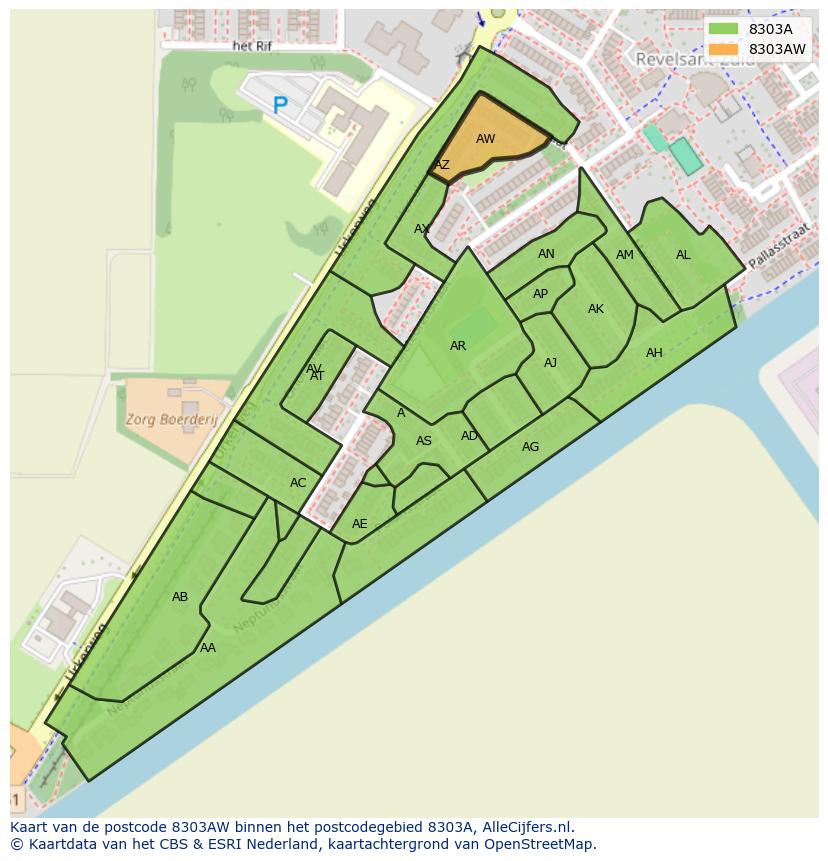 Afbeelding van het postcodegebied 8303 AW op de kaart.