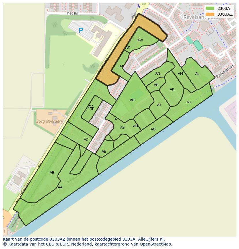 Afbeelding van het postcodegebied 8303 AZ op de kaart.