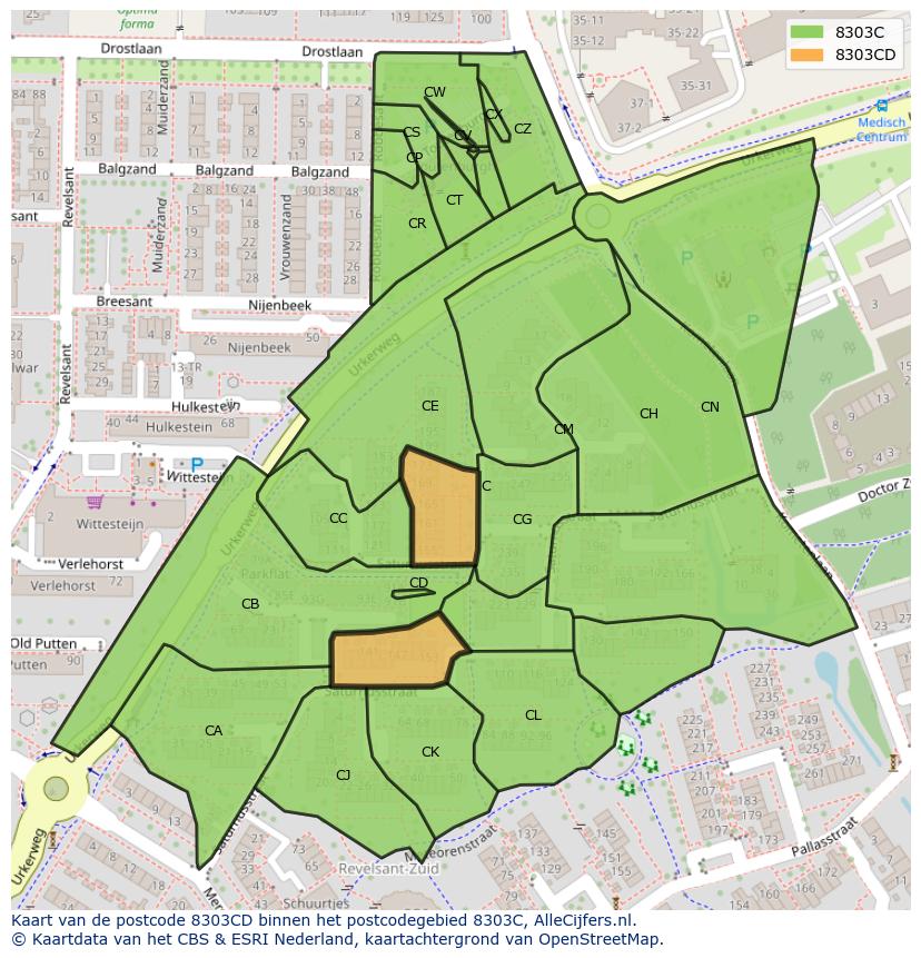Afbeelding van het postcodegebied 8303 CD op de kaart.