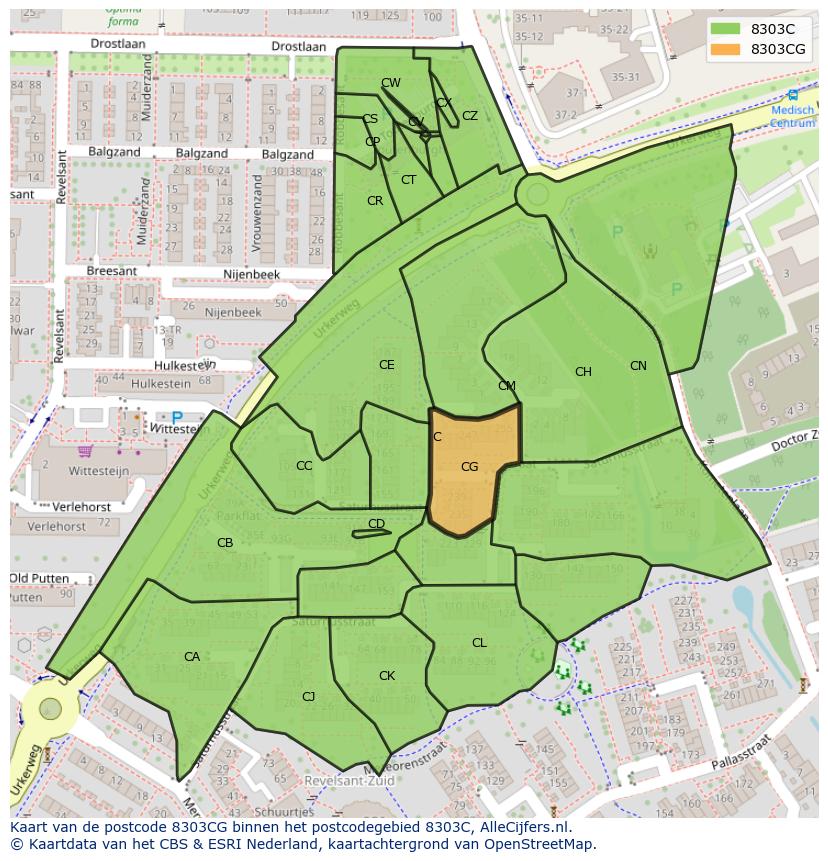 Afbeelding van het postcodegebied 8303 CG op de kaart.