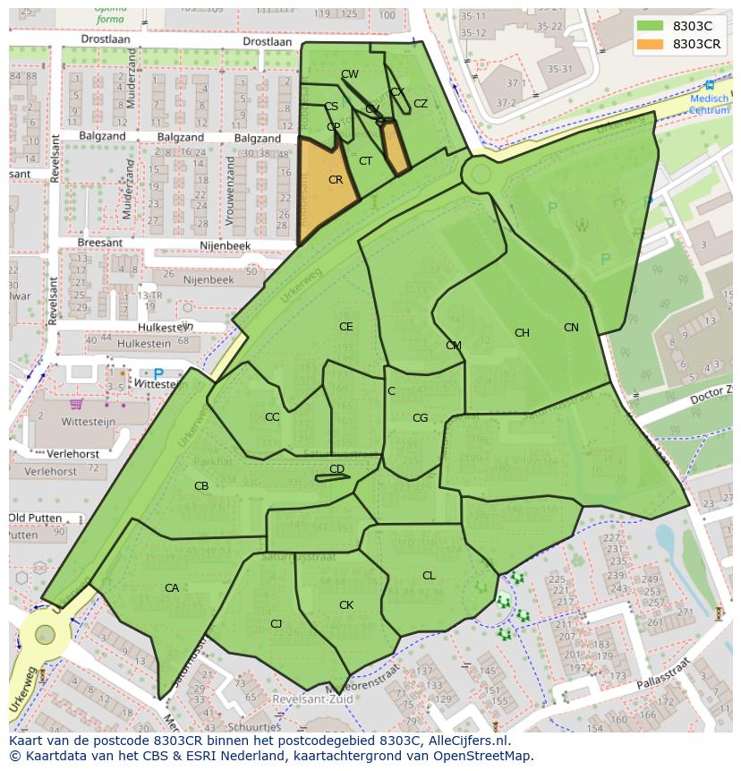 Afbeelding van het postcodegebied 8303 CR op de kaart.