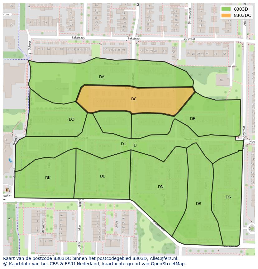 Afbeelding van het postcodegebied 8303 DC op de kaart.