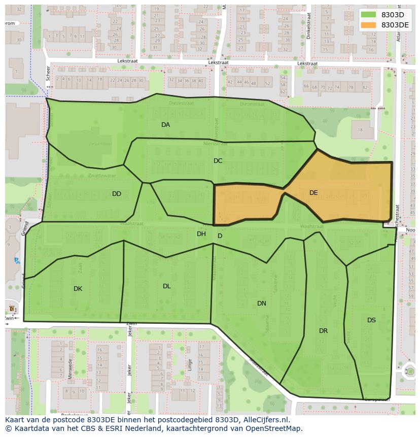 Afbeelding van het postcodegebied 8303 DE op de kaart.