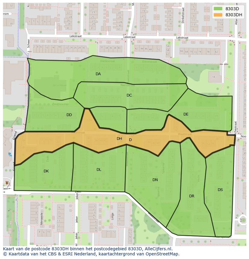 Afbeelding van het postcodegebied 8303 DH op de kaart.
