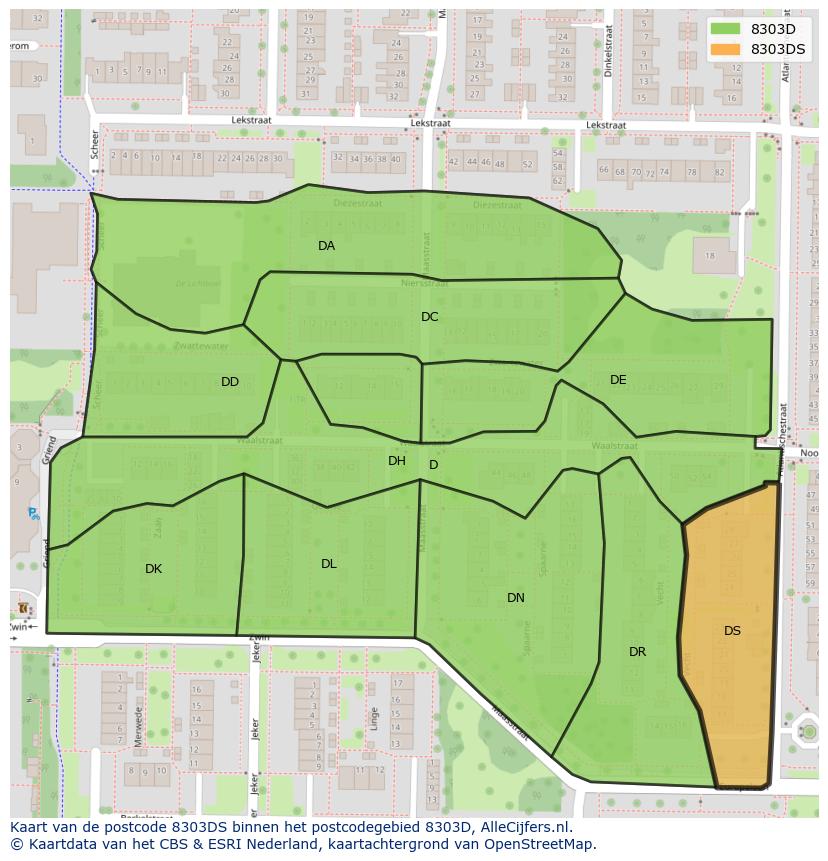 Afbeelding van het postcodegebied 8303 DS op de kaart.