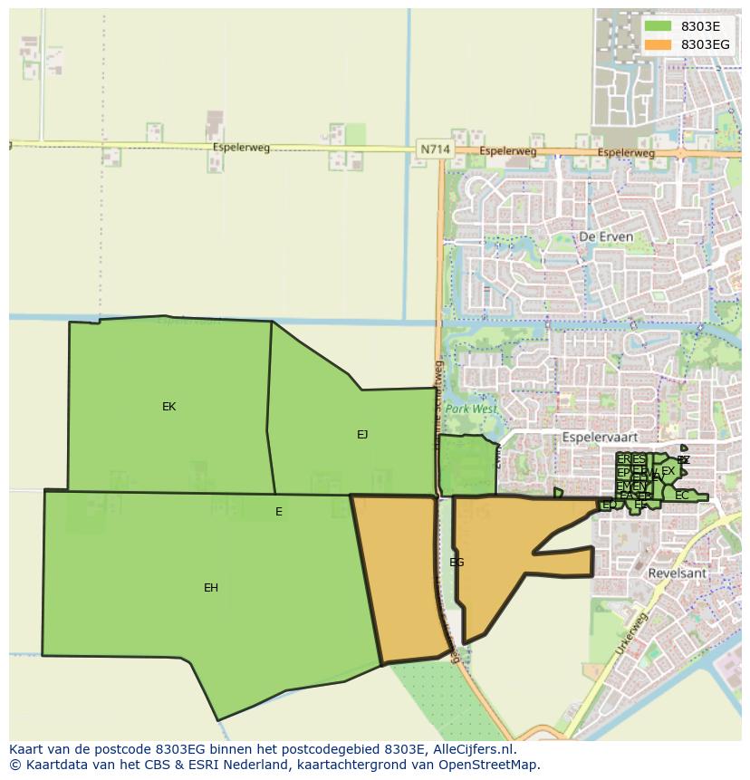 Afbeelding van het postcodegebied 8303 EG op de kaart.
