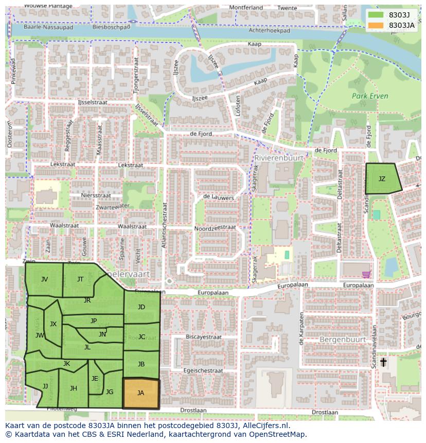 Afbeelding van het postcodegebied 8303 JA op de kaart.