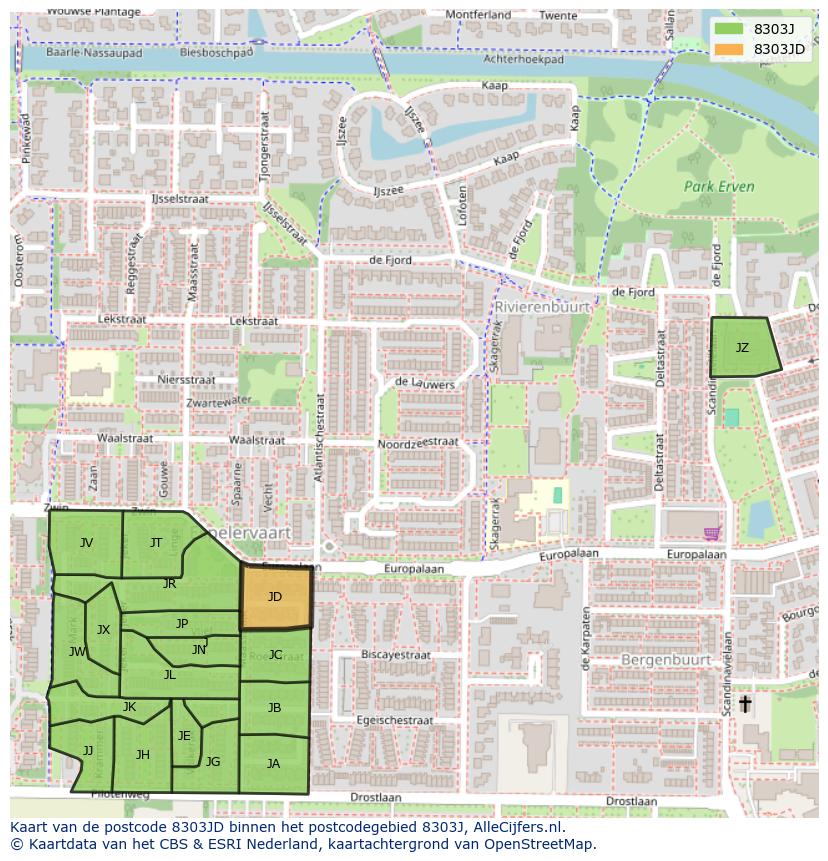 Afbeelding van het postcodegebied 8303 JD op de kaart.