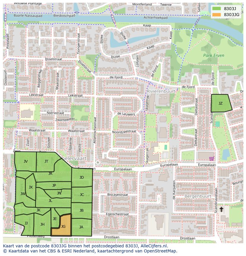 Afbeelding van het postcodegebied 8303 JG op de kaart.