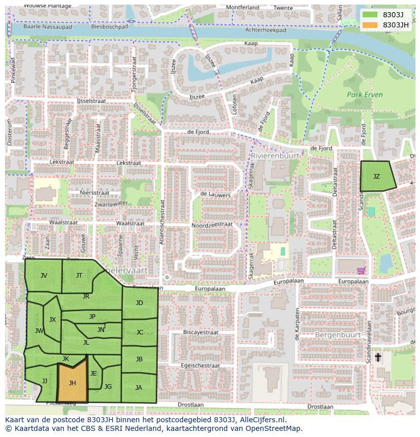 Afbeelding van het postcodegebied 8303 JH op de kaart.