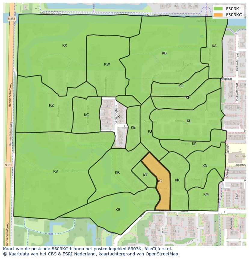 Afbeelding van het postcodegebied 8303 KG op de kaart.