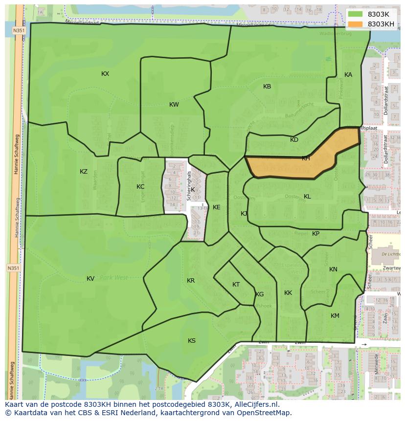 Afbeelding van het postcodegebied 8303 KH op de kaart.