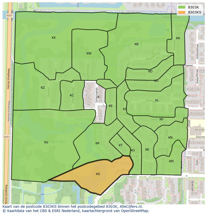 Afbeelding van het postcodegebied 8303 KS op de kaart.