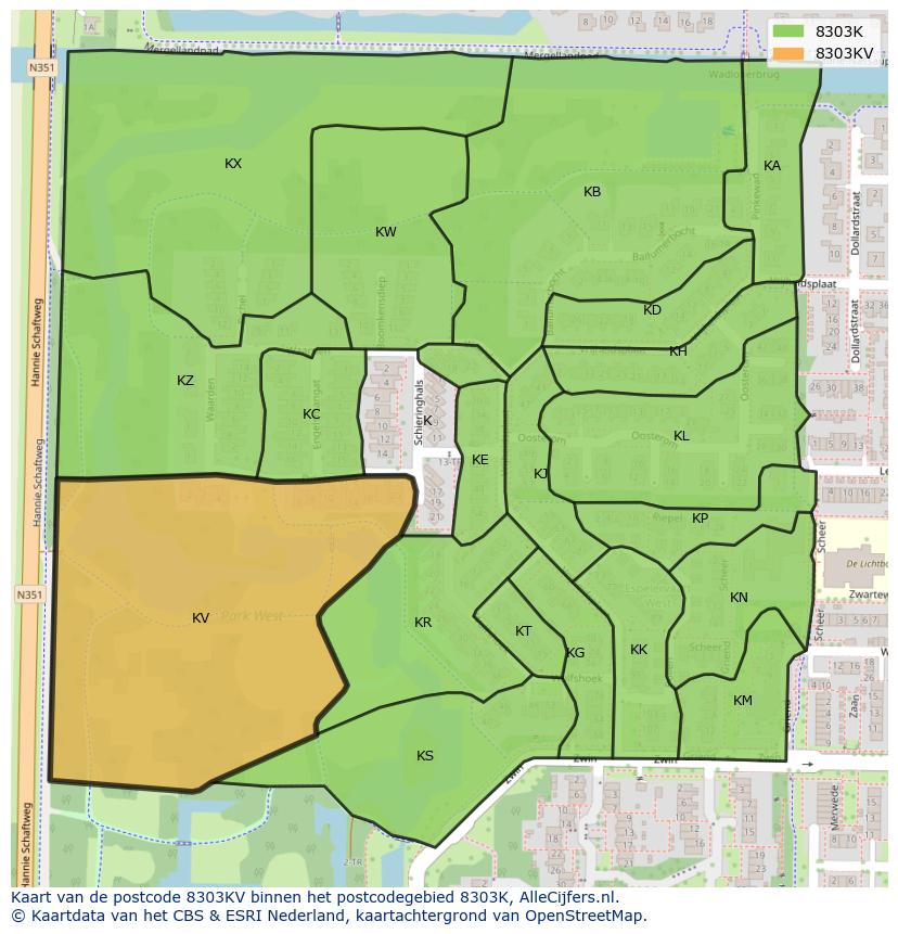 Afbeelding van het postcodegebied 8303 KV op de kaart.