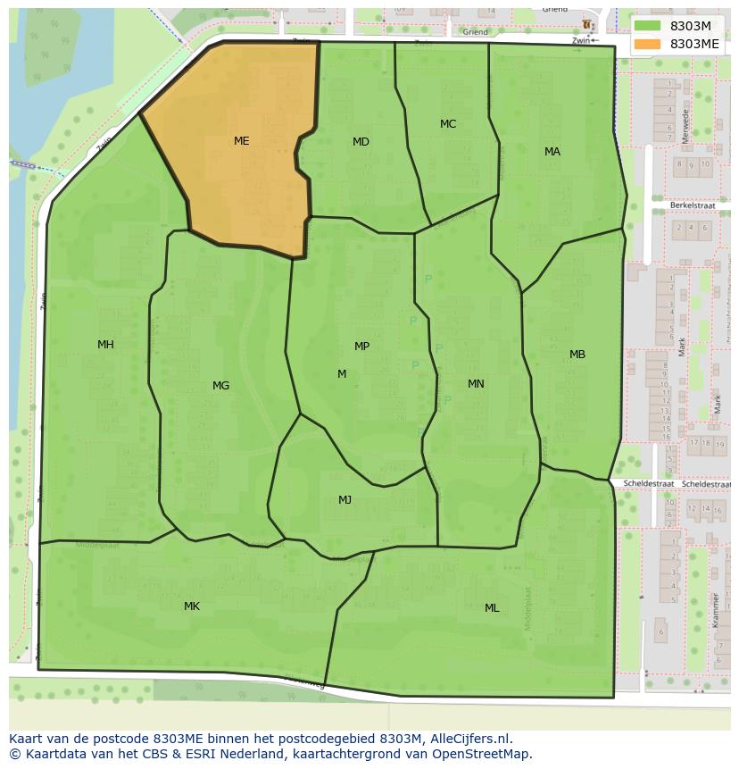 Afbeelding van het postcodegebied 8303 ME op de kaart.