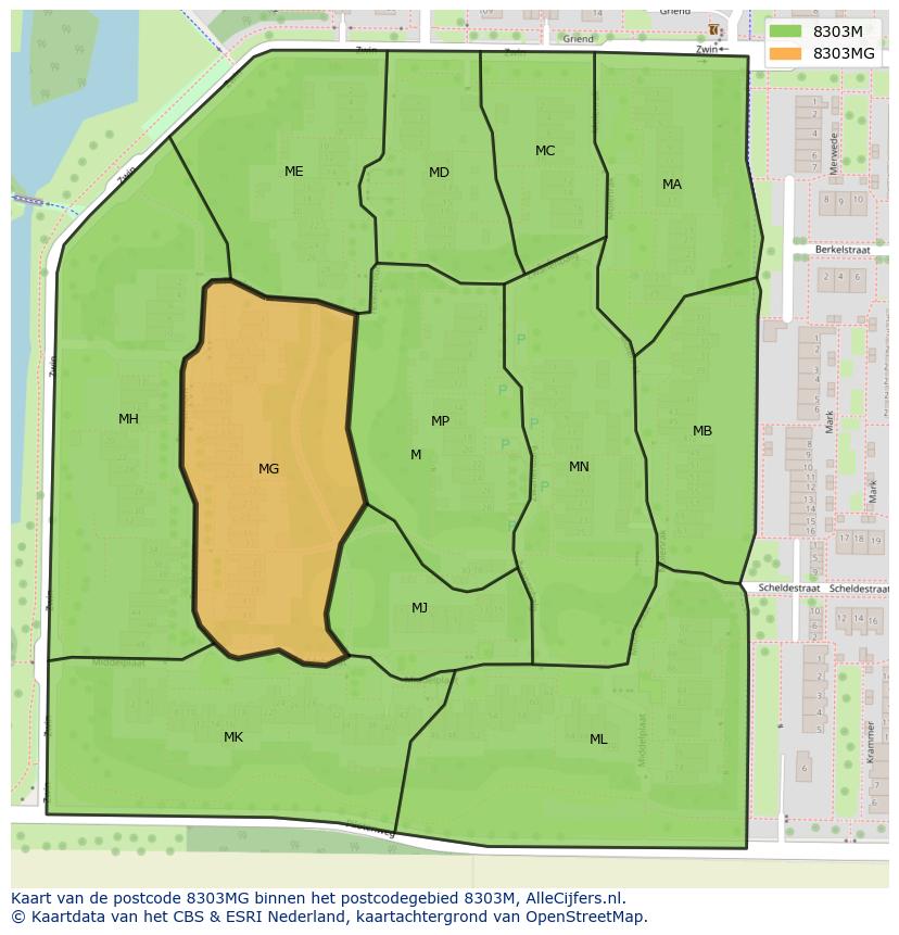 Afbeelding van het postcodegebied 8303 MG op de kaart.
