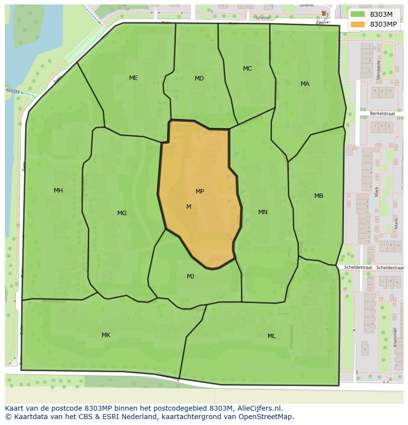 Afbeelding van het postcodegebied 8303 MP op de kaart.