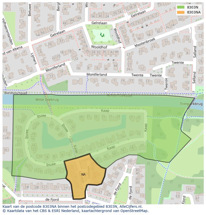 Afbeelding van het postcodegebied 8303 NA op de kaart.