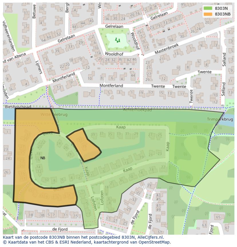 Afbeelding van het postcodegebied 8303 NB op de kaart.