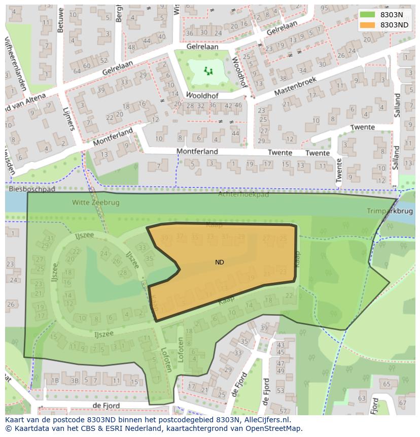 Afbeelding van het postcodegebied 8303 ND op de kaart.