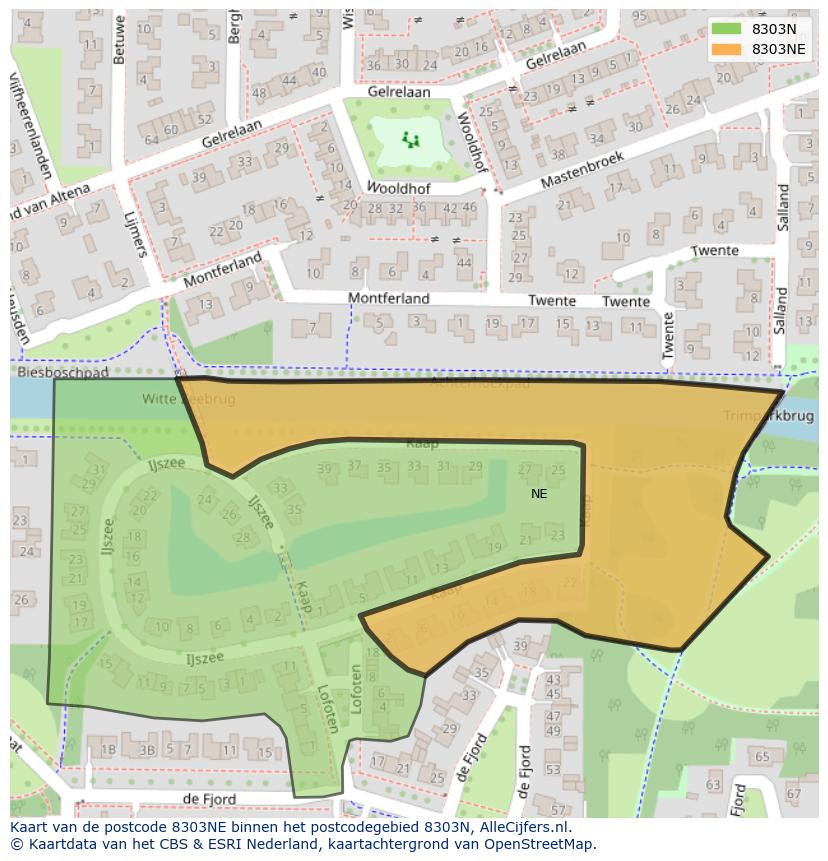 Afbeelding van het postcodegebied 8303 NE op de kaart.