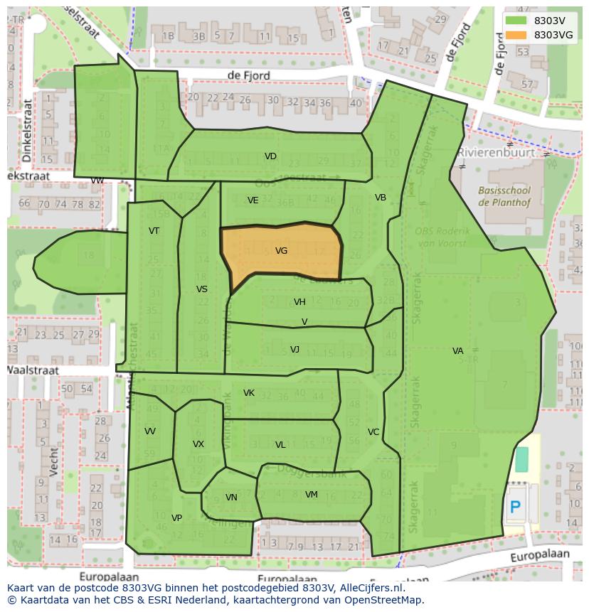 Afbeelding van het postcodegebied 8303 VG op de kaart.