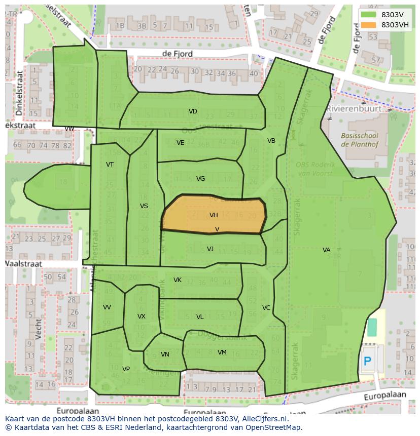 Afbeelding van het postcodegebied 8303 VH op de kaart.