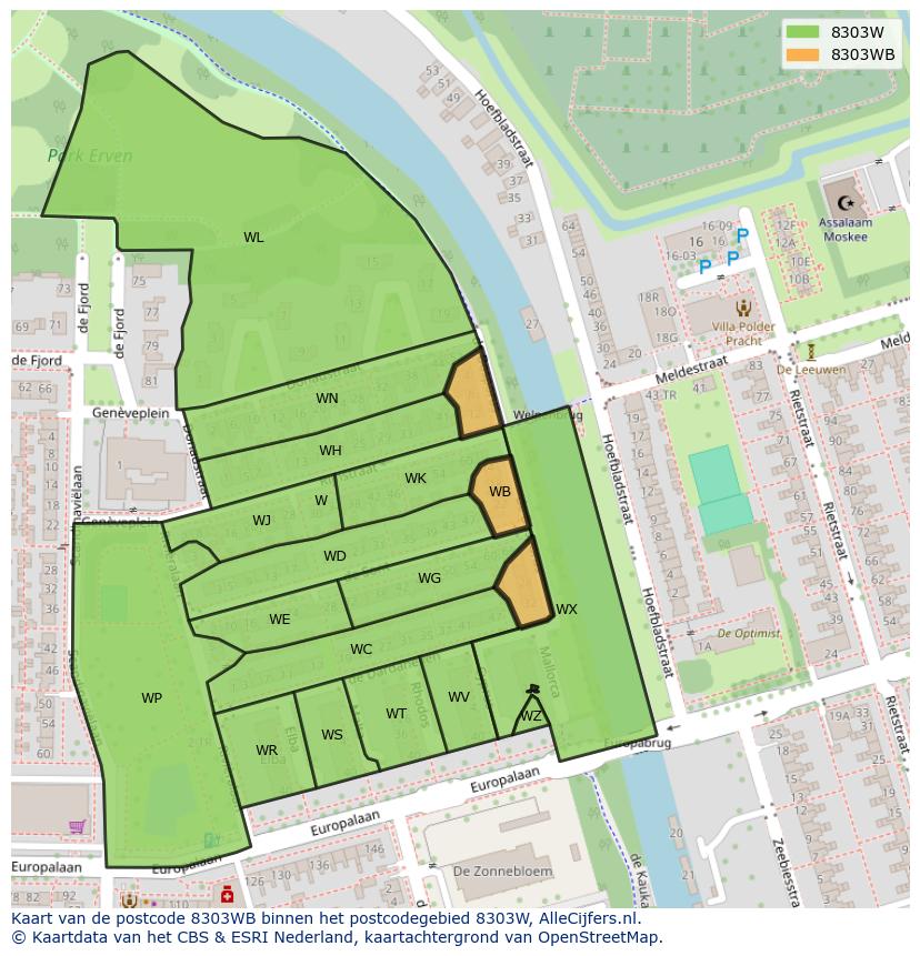 Afbeelding van het postcodegebied 8303 WB op de kaart.
