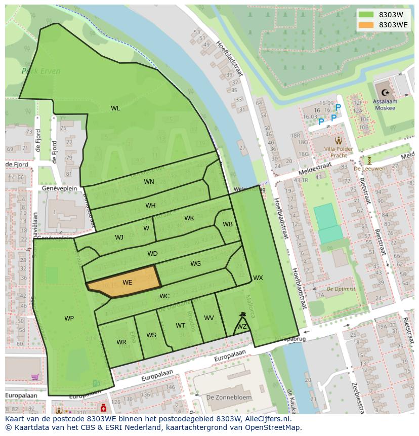 Afbeelding van het postcodegebied 8303 WE op de kaart.