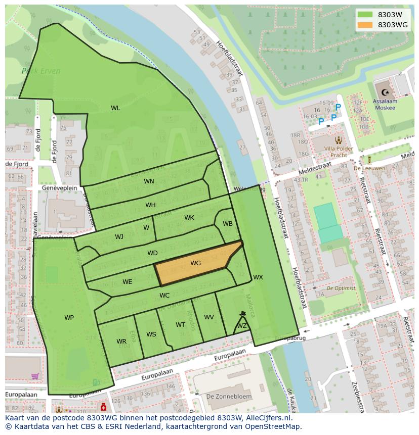 Afbeelding van het postcodegebied 8303 WG op de kaart.