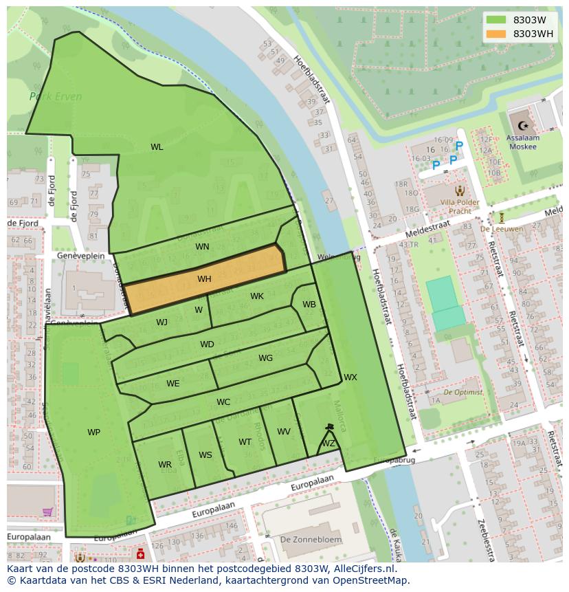 Afbeelding van het postcodegebied 8303 WH op de kaart.