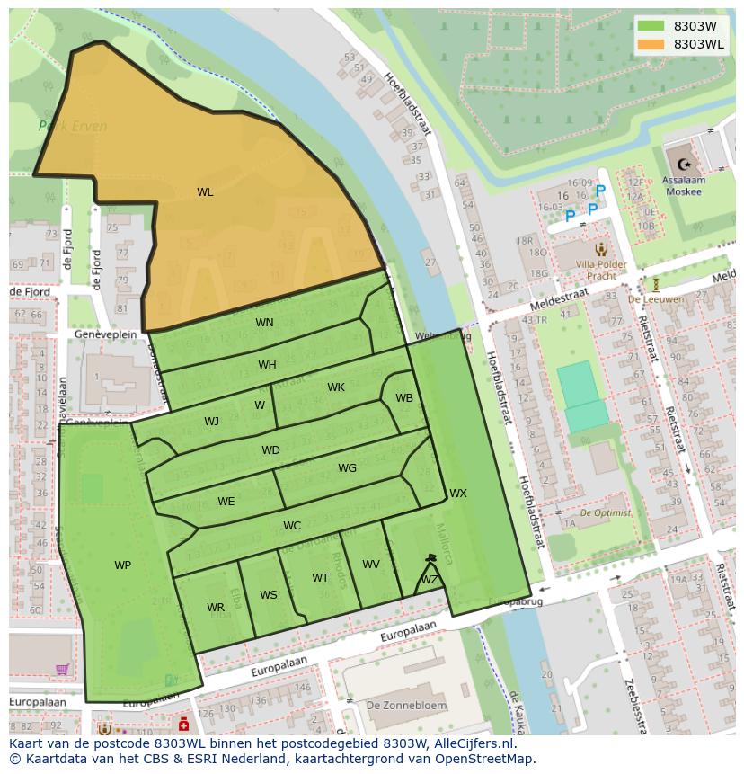 Afbeelding van het postcodegebied 8303 WL op de kaart.