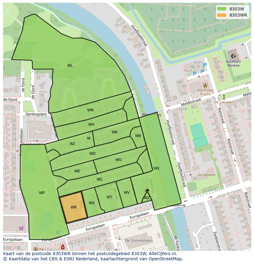 Afbeelding van het postcodegebied 8303 WR op de kaart.