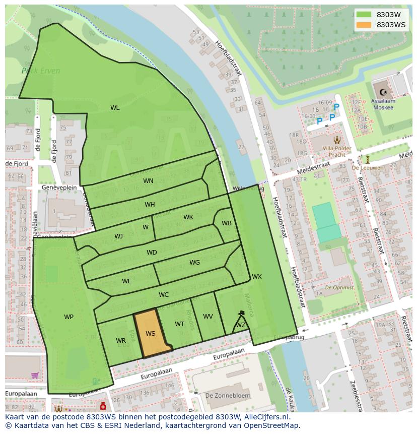 Afbeelding van het postcodegebied 8303 WS op de kaart.
