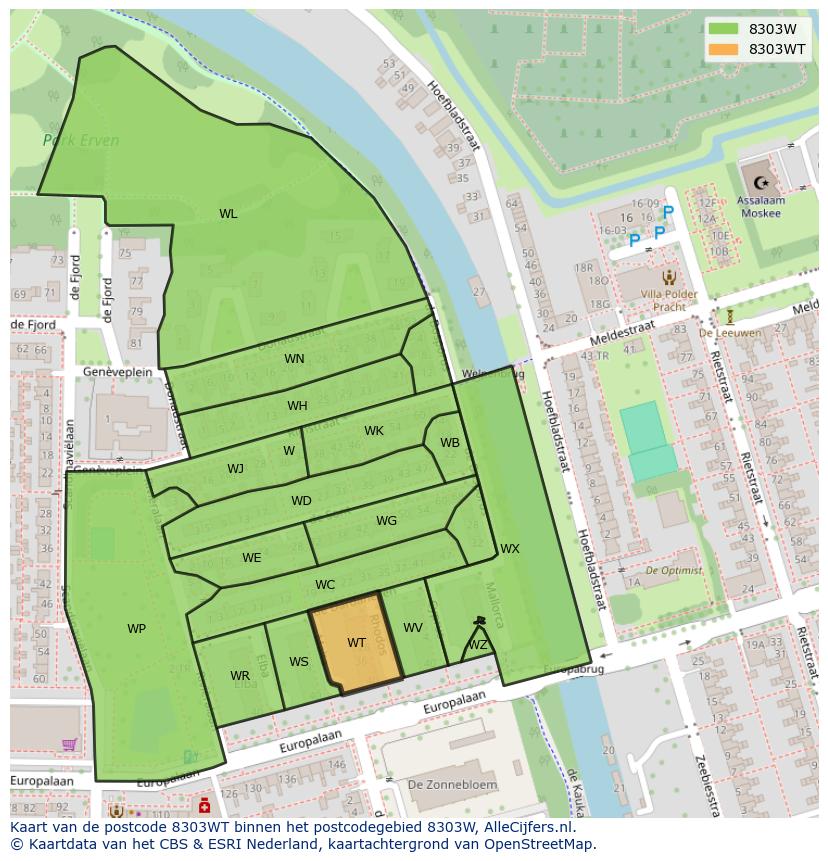 Afbeelding van het postcodegebied 8303 WT op de kaart.