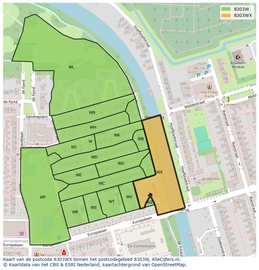 Afbeelding van het postcodegebied 8303 WX op de kaart.