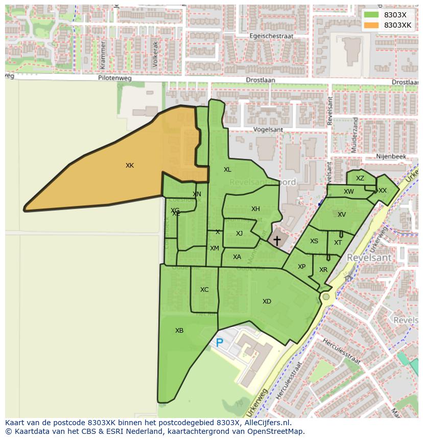Afbeelding van het postcodegebied 8303 XK op de kaart.