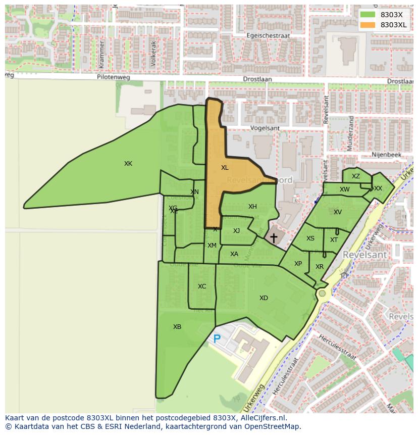 Afbeelding van het postcodegebied 8303 XL op de kaart.