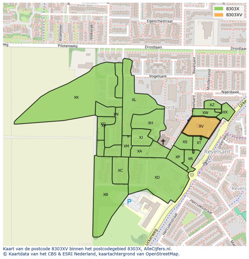 Afbeelding van het postcodegebied 8303 XV op de kaart.