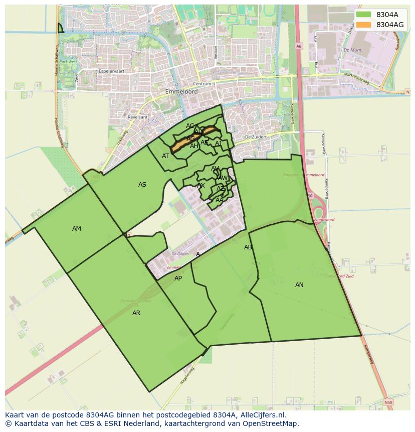 Afbeelding van het postcodegebied 8304 AG op de kaart.