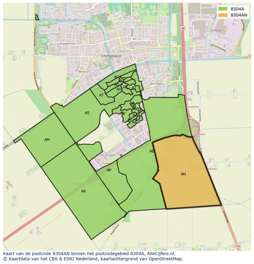 Afbeelding van het postcodegebied 8304 AN op de kaart.