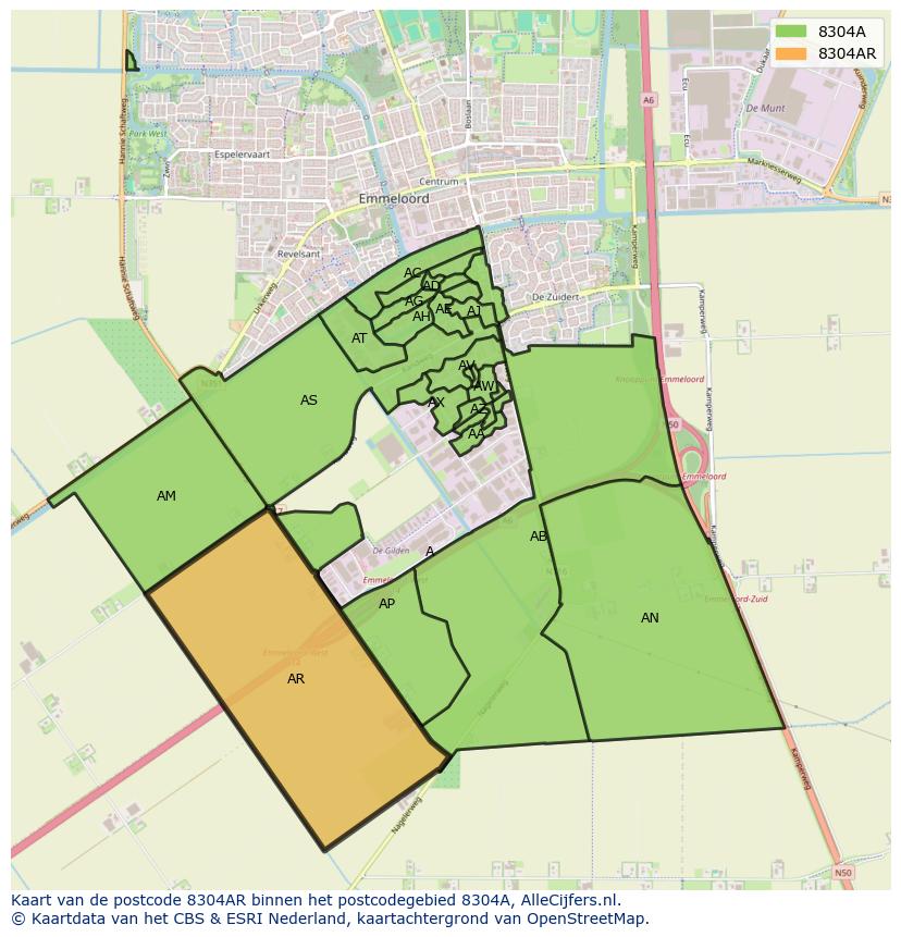 Afbeelding van het postcodegebied 8304 AR op de kaart.